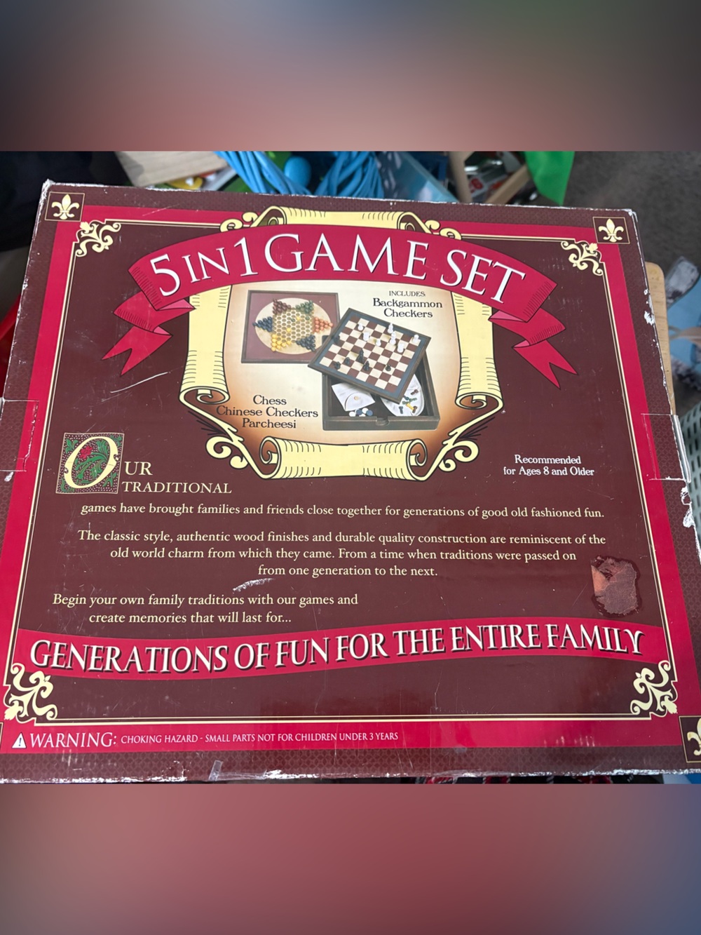5 in 1 Game Set - Classic Family Board Games (Red)